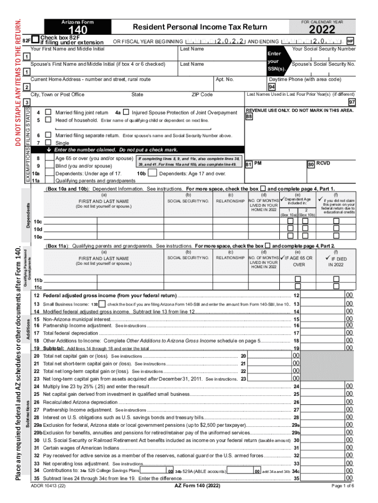 Azdor GovformsindividualResident Personal Income Tax Form Non Fillable Form AZDOR 2022